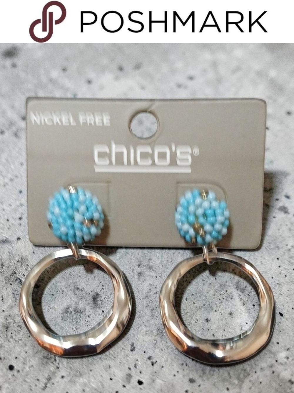 Chico's - NWT. Nickel Free, Post Earrings, Titled "Turbo Beach, Turquoise Design